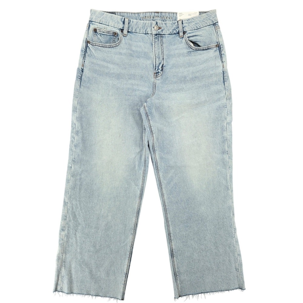 American Eagle NEW 14 Curvy Stovepipe Jeans Womens Light Wash Raw Hem High‎ Rise